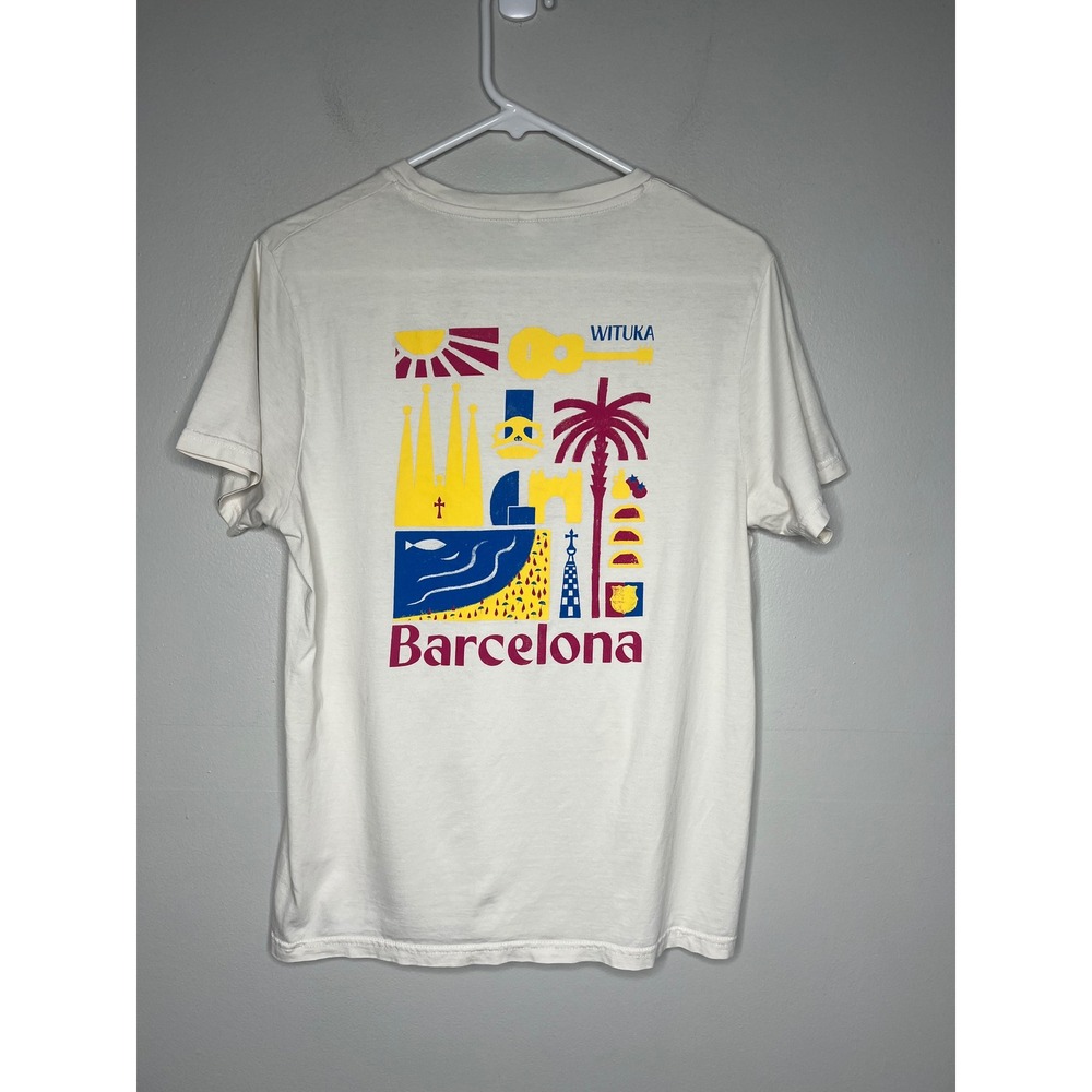 Wituka Barcelona Organic Cotton Graphic T-Shirt White Mens Size Medium